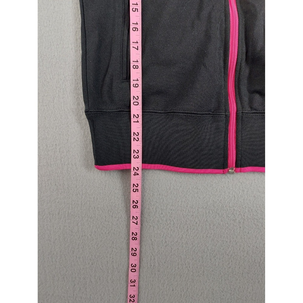 Nike Women Track Jacket M Black Pink Swoosh Logo Full Zip Mock Neck Retro Y2K - Picture 11 of 16
